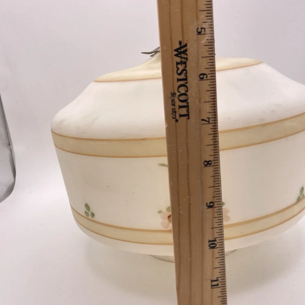 Vtg Satin Glass‎ Hand Painted Rose Floral Ceiling Light Shade Globe Jewel Drop